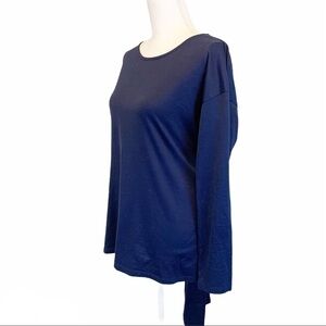 Peruvian Connection Large Tie Back Sweater Blouse Solid Blue